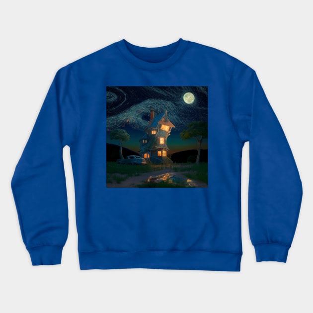 Starry Night Over The Burrow Crewneck Sweatshirt by Grassroots Green